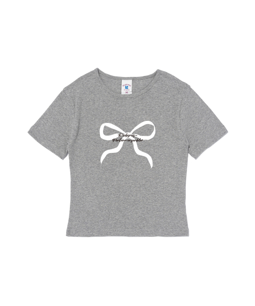 ROIDESROIS(ロワデロワ)の「リボンプリントクロップ半袖Tシャツ(メランジ)(Tシャツ/カットソー・レディース・その他・FREE)」の1枚目の写真