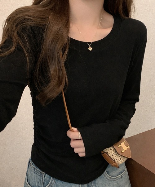 NANEA(ナネア)の「ウエストギャザーロングTシャツ(Tシャツ/カットソー・レディース・ブラック/ライトグレー/ホワイト・MEDIUM/LARGE/SMALL)」の3枚目の写真