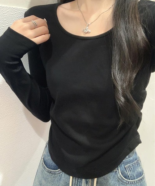 NANEA(ナネア)の「ウエストギャザーロングTシャツ(Tシャツ/カットソー・レディース・ブラック/ライトグレー/ホワイト・MEDIUM/LARGE/SMALL)」の6枚目の写真