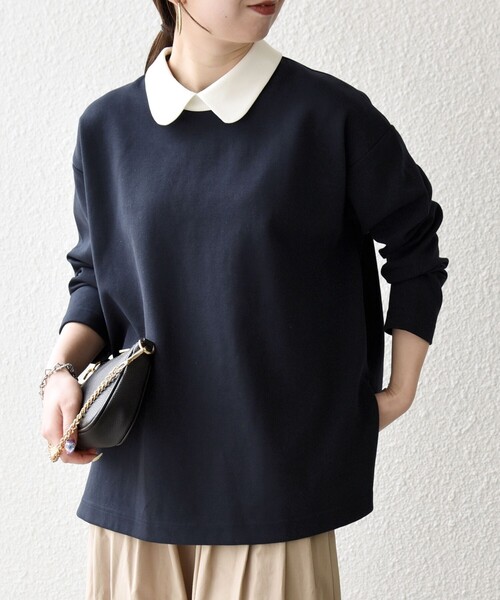 SHIPS any（シップス エニィ）の「SHIPS any:〈洗濯機可能〉ダンボール バイカラー プルオーバー（Tシャツ/カットソー・レディース・ネイビー/ライトグレー/ナチュラル・ONE SIZE）」の4枚目の写真
