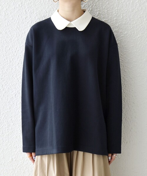 SHIPS any（シップス エニィ）の「SHIPS any:〈洗濯機可能〉ダンボール バイカラー プルオーバー（Tシャツ/カットソー・レディース・ネイビー/ライトグレー/ナチュラル・ONE SIZE）」の5枚目の写真
