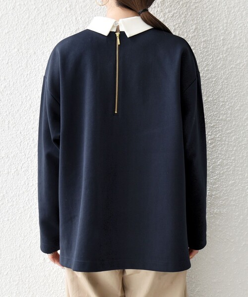 SHIPS any（シップス エニィ）の「SHIPS any:〈洗濯機可能〉ダンボール バイカラー プルオーバー（Tシャツ/カットソー・レディース・ネイビー/ライトグレー/ナチュラル・ONE SIZE）」の7枚目の写真