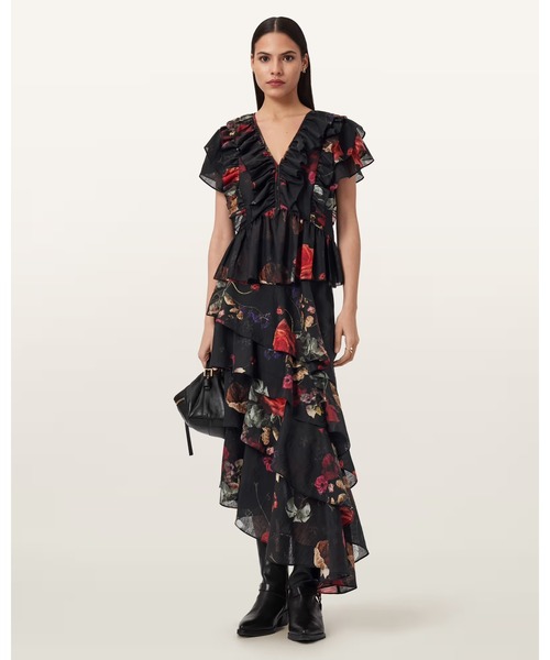ALLSAINTS（オールセインツ）の「ALMA FLORAL FRILL TOP | ALMA フローラル フリル トップ（その他トップス・レディース・ブラック・4/8/6）」の2枚目の写真