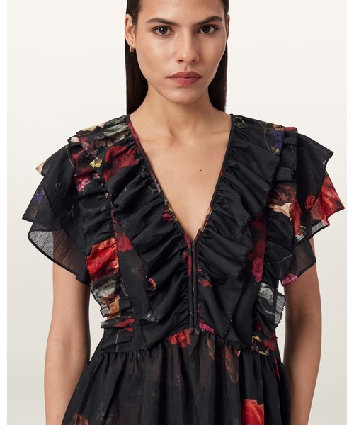 ALLSAINTS（オールセインツ）の「ALMA FLORAL FRILL TOP | ALMA フローラル フリル トップ（その他トップス・レディース・ブラック・4/8/6）」の3枚目の写真