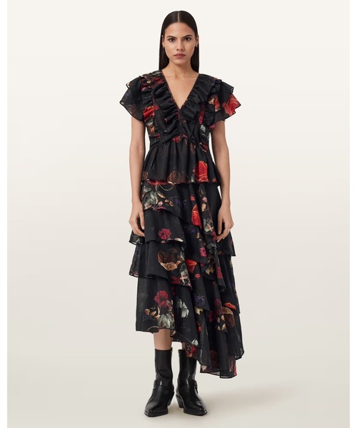ALLSAINTS（オールセインツ）の「ALMA FLORAL FRILL TOP | ALMA フローラル フリル トップ（その他トップス・レディース・ブラック・4/8/6）」の4枚目の写真