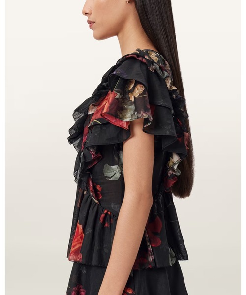 ALLSAINTS（オールセインツ）の「ALMA FLORAL FRILL TOP | ALMA フローラル フリル トップ（その他トップス・レディース・ブラック・4/8/6）」の5枚目の写真