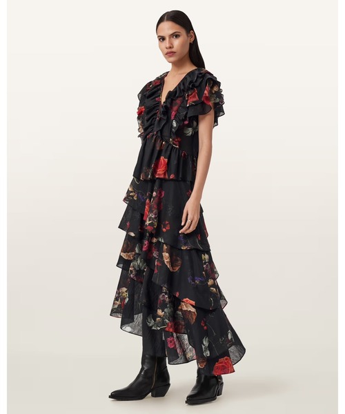 ALLSAINTS（オールセインツ）の「ALMA FLORAL FRILL TOP | ALMA フローラル フリル トップ（その他トップス・レディース・ブラック・4/8/6）」の6枚目の写真