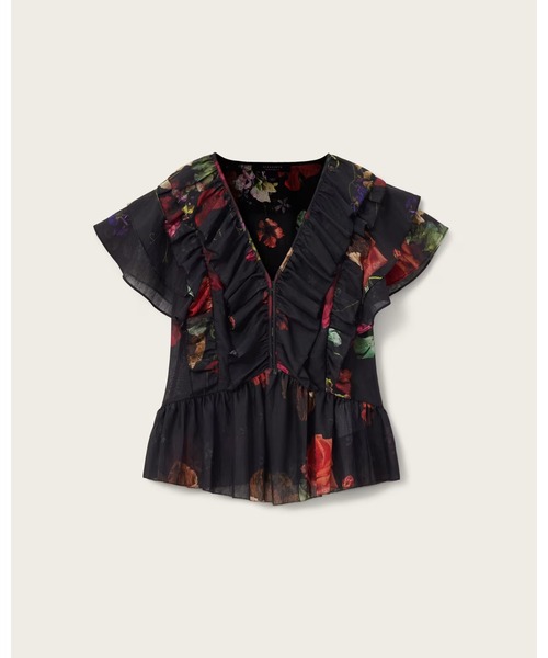 ALLSAINTS（オールセインツ）の「ALMA FLORAL FRILL TOP | ALMA フローラル フリル トップ（その他トップス・レディース・ブラック・4/8/6）」の8枚目の写真