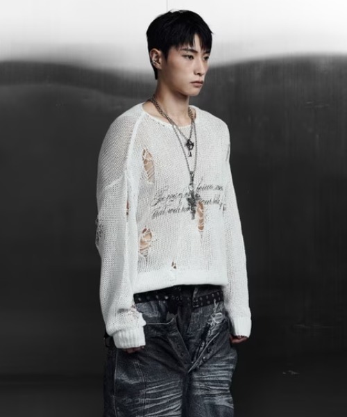 ROSEN KREUZ(ローゼンクロイツ)の「【Rosen Kreuz】LOOSE MESH KNIT / 【ローゼンクロイツ】ルーズダメージメッシュニット(ニット/セーター・メンズ・ホワイト/ブラック・01/02)」の5枚目の写真