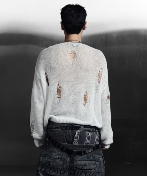 ROSEN KREUZ(ローゼンクロイツ)の「【Rosen Kreuz】LOOSE MESH KNIT / 【ローゼンクロイツ】ルーズダメージメッシュニット(ニット/セーター・メンズ・ホワイト/ブラック・01/02)」の6枚目の写真