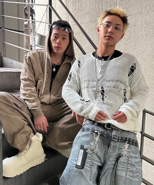 ROSEN KREUZ(ローゼンクロイツ)の「【Rosen Kreuz】LOOSE MESH KNIT / 【ローゼンクロイツ】ルーズダメージメッシュニット(ニット/セーター・メンズ・ホワイト/ブラック・01/02)」の11枚目の写真