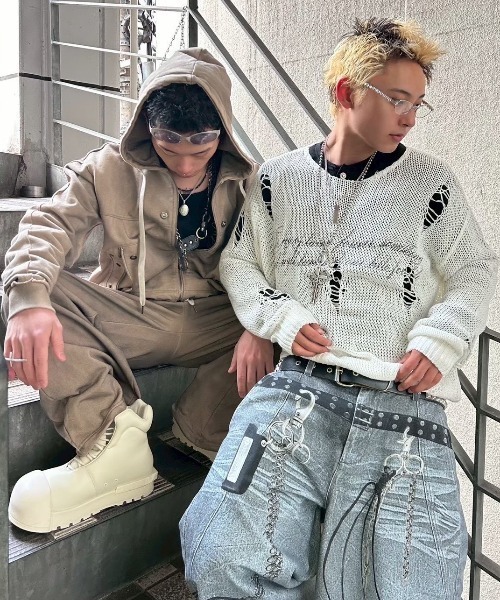 ROSEN KREUZ(ローゼンクロイツ)の「【Rosen Kreuz】LOOSE MESH KNIT / 【ローゼンクロイツ】ルーズダメージメッシュニット(ニット/セーター・メンズ・ホワイト/ブラック・01/02)」の10枚目の写真