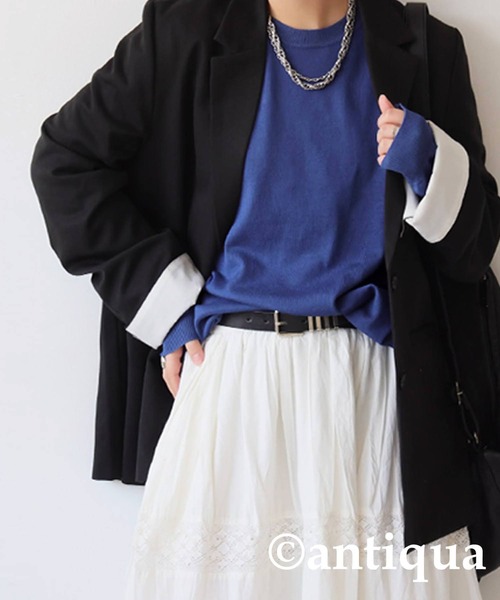 antiqua(アンティカ)の「長袖 無地 クルーネック マシュマロタッチ ニット(ニット/セーター・レディース・ブラック/グレイッシュベージュ/杢グレー/ホワイト系その他/レッド/グリーン系その他/ネイビー/ブルー系その他・M/L/XL)」の10枚目の写真