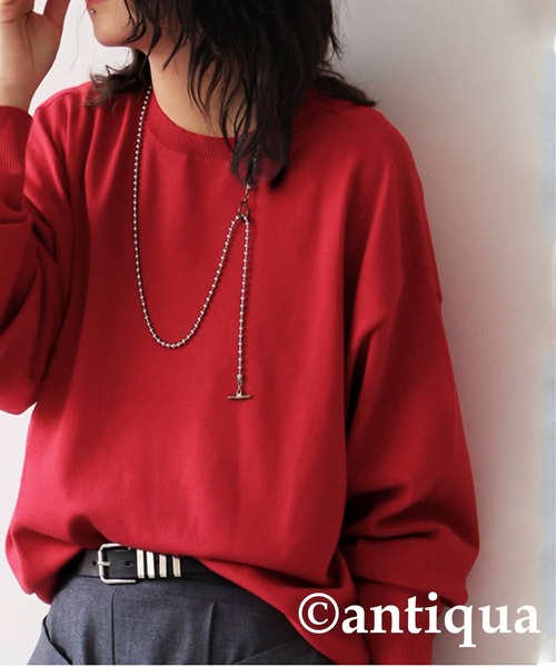 antiqua(アンティカ)の「長袖 無地 クルーネック マシュマロタッチ ニット(ニット/セーター・レディース・ブラック/グレイッシュベージュ/杢グレー/ホワイト系その他/レッド/グリーン系その他/ネイビー/ブルー系その他・M/L/XL)」の9枚目の写真