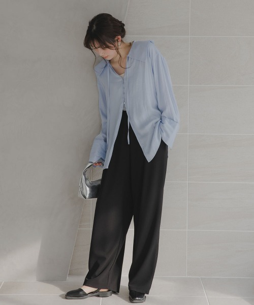 slattgir(スラットジール)の「高身長 カットジョーゼットタックワイドパンツ(トールサイズ)Essenave(その他パンツ・レディース・アイボリー/ブラック・TM/T5L/T4L/T3L/TLL/TL)」の5枚目の写真