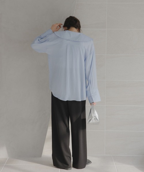 slattgir(スラットジール)の「高身長 カットジョーゼットタックワイドパンツ(トールサイズ)Essenave(その他パンツ・レディース・アイボリー/ブラック・TM/T5L/T4L/T3L/TLL/TL)」の7枚目の写真