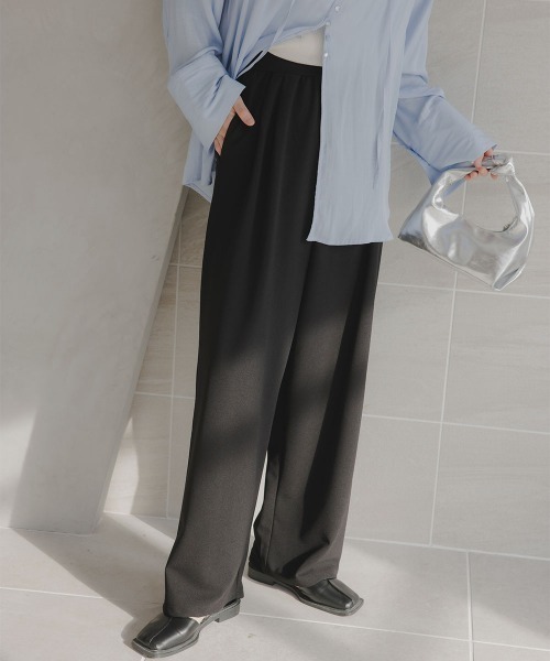 slattgir(スラットジール)の「高身長 カットジョーゼットタックワイドパンツ(トールサイズ)Essenave(その他パンツ・レディース・アイボリー/ブラック・TM/T5L/T4L/T3L/TLL/TL)」の8枚目の写真