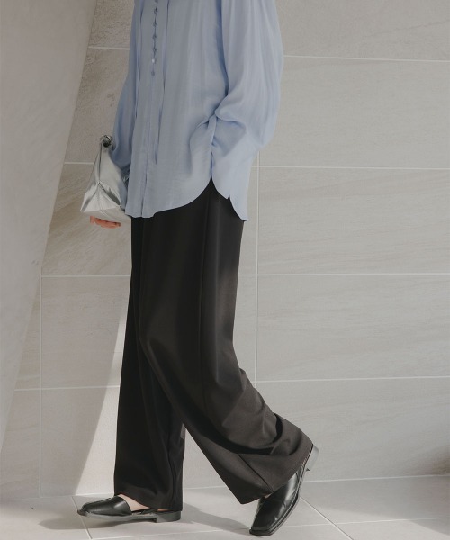 slattgir(スラットジール)の「高身長 カットジョーゼットタックワイドパンツ(トールサイズ)Essenave(その他パンツ・レディース・アイボリー/ブラック・TM/T5L/T4L/T3L/TLL/TL)」の6枚目の写真