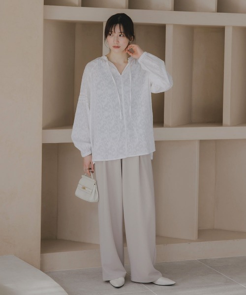 slattgir(スラットジール)の「高身長 カットジョーゼットタックワイドパンツ(トールサイズ)Essenave(その他パンツ・レディース・アイボリー/ブラック・TM/T5L/T4L/T3L/TLL/TL)」の9枚目の写真