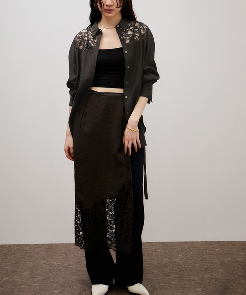ADAM ET ROPE’ 刺繍アートデザイン シアーシャツ ブラック セール】レイヤードシアーシャツ（シャツ/ブラウス）｜ADAM ET ROPE