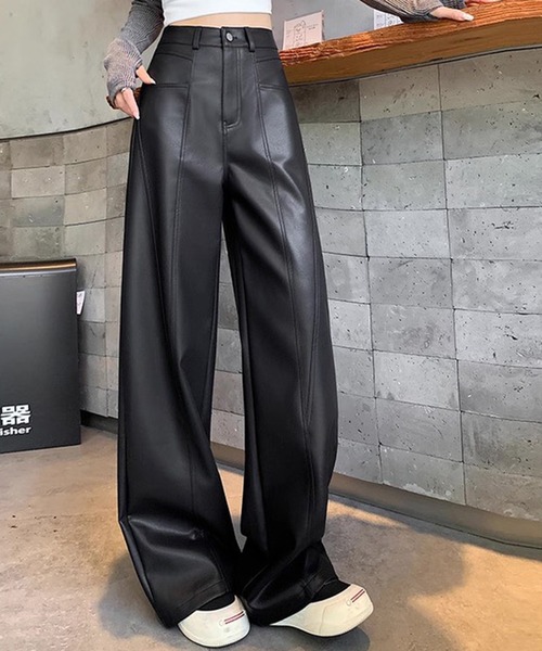 pumpkin port（パンプキンポート）の「切替デザイン 合成皮革ワイドロングパンツ（その他パンツ・レディース・ブラック・S/M/L/LL）」の8枚目の写真