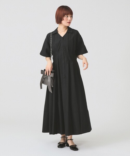 Ray BEAMS（レイビームス）の「【8/13 再値下げ】ウエスト タック スキッパー ワンピース　26SS  シャツワンピ 通勤 通学 ロングワンピース オフィスカジュアル  洗える イージーケア シワになりにくい（ワンピース・レディース・ブラウン系その他5/ブラック・1/0）」の3枚目の写真