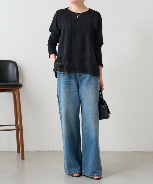 BEARDSLEY（ビアズリー）の「シアーレースチュニック（シャツ/ブラウス・レディース・ブラック/ホワイト・FREE）」の3枚目の写真