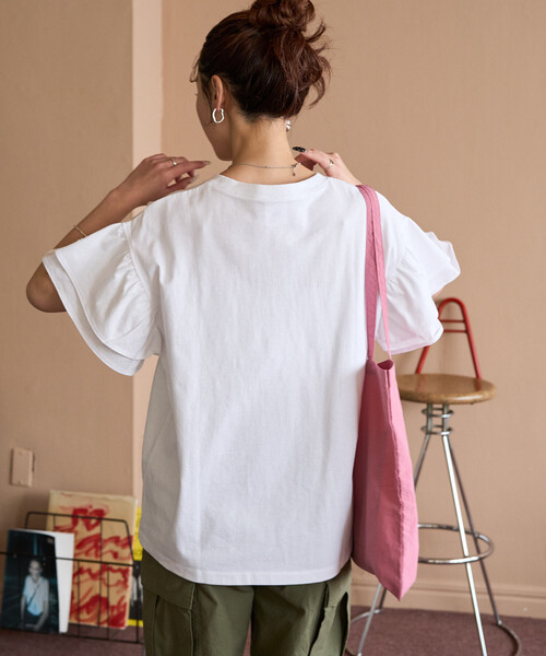 FREAK'S STORE(フリークスストア)の「限定展開 Champion × FREAK'S STORE/チャンピオン 別注 フリル袖 トップス(Tシャツ/カットソー・レディース・グリーン/ライトグレー/ブラック/ブルー/オフホワイト・フリ-)」の10枚目の写真