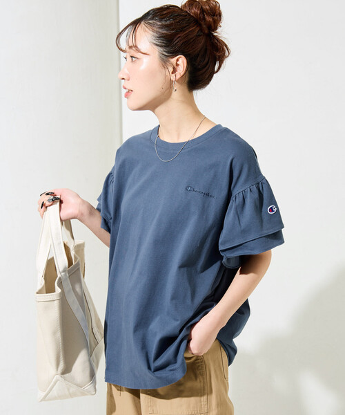 FREAK'S STORE(フリークスストア)の「限定展開 Champion × FREAK'S STORE/チャンピオン 別注 フリル袖 トップス(Tシャツ/カットソー・レディース・グリーン/ライトグレー/ブラック/ブルー/オフホワイト・フリ-)」の22枚目の写真