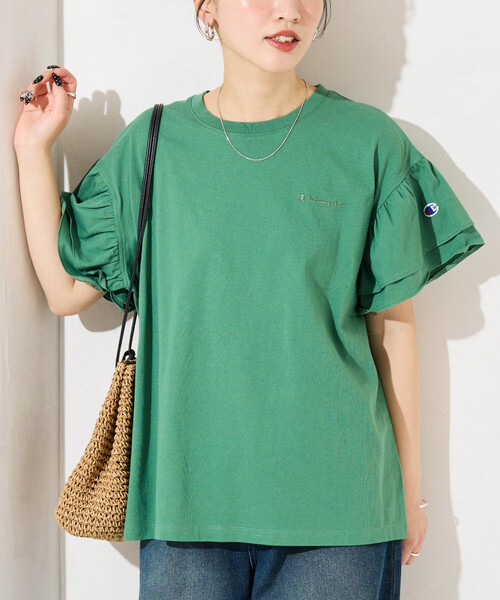 FREAK'S STORE(フリークスストア)の「限定展開 Champion × FREAK'S STORE/チャンピオン 別注 フリル袖 トップス(Tシャツ/カットソー・レディース・グリーン/ライトグレー/ブラック/ブルー/オフホワイト・フリ-)」の22枚目の写真