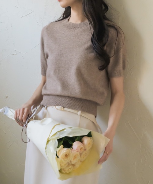 NEUNA(ヌナ)の「【韓国select item】ウールクルーネックハーフスリーブセーター(ニット/セーター・レディース・アイボリー/ベージュ/グレー・FREE)」の3枚目の写真