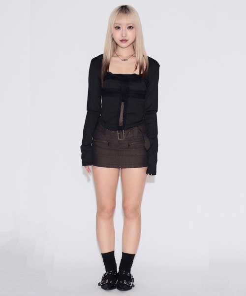 tinkerend(ティンカーエンド)の「Cargo Mini Skirt Pants / カーゴミニスカートパンツ(スカート・レディース・ブラック・FREE)」の14枚目の写真