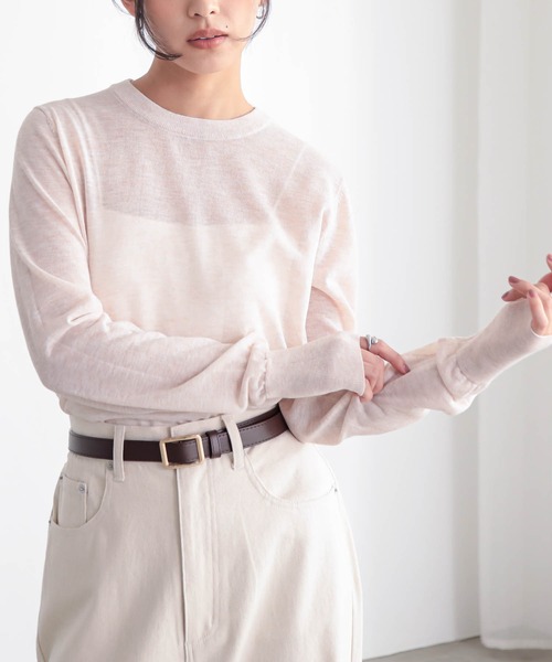 for/c（フォーシー）の「[新色追加]クルーネックシアーニット【サスティナブル】（ニット/セーター・レディース・チャコールグレー/ピンク/ライトグレー/ブラック/オフホワイト/ブラウン・L/LL/M）」の22枚目の写真