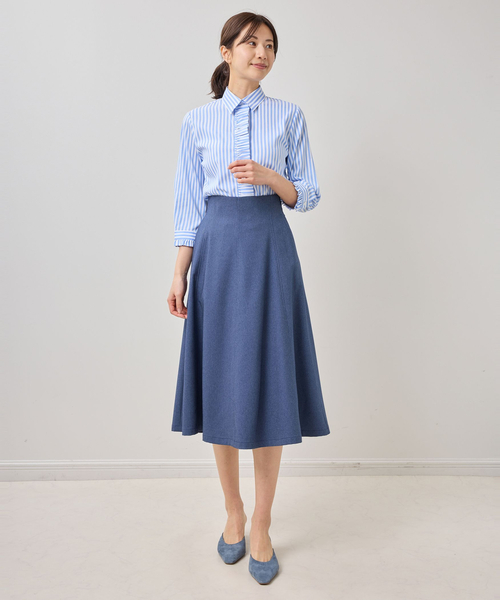 NARACAMICIE(ナラカミーチェ)の「【NARACAMICIE】ストレッチストライプフリル七分袖ブラウス(シャツ/ブラウス・レディース・ブルー/ピンク・M/XL/L)」の15枚目の写真