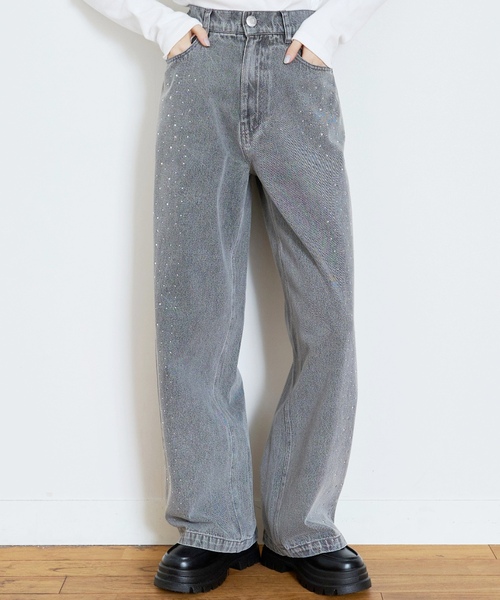 LOVETOXIC（ラブトキシック）の「オシャ映えストーンデニムパンツ（デニムパンツ・キッズ・ライトグレー/ライトブルー/グレー/ブルー・S:140cm/M:150cm/130cm/L:160cm）」の2枚目の写真