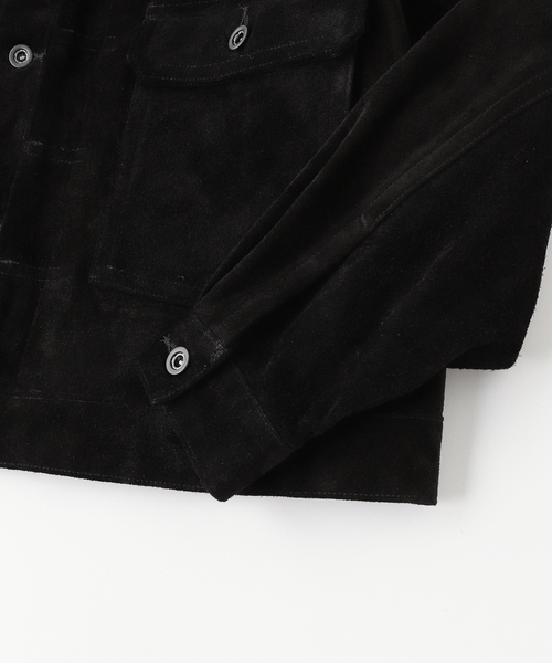 A LEATHER(エーレザー)の「A LEATHER / エーレザー TRUCKER JACKET-SUEDE(ライダースジャケット・メンズ・ブラック・MEDIUM)」の3枚目の写真