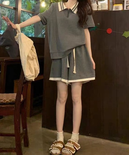GLAMOROUS JANE(グラマラスジェーン)の「配色フロントジップ半袖トップス×ショートパンツ 2点セット(セットアップ・レディース・ブラック/グレー・M/L)」の5枚目の写真