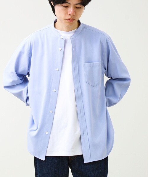 GLOSTER(グロスター)の「【きれい見えラク素材】crunchyバンドカラーシャツ(シャツ/ブラウス・メンズ・ブラック/ネイビー/サックスブルー・L/M)」の3枚目の写真