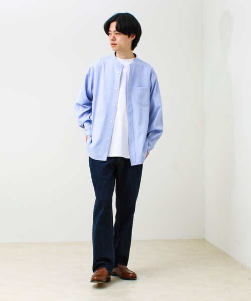 GLOSTER（グロスター）の「【きれい見えラク素材】crunchyバンドカラーシャツ（シャツ/ブラウス・メンズ・ブラック/ネイビー/サックスブルー・L/M/S）」の5枚目の写真