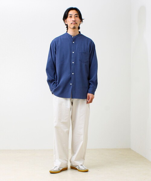 GLOSTER（グロスター）の「【きれい見えラク素材】crunchyバンドカラーシャツ（シャツ/ブラウス・メンズ・ブラック/ネイビー/サックスブルー・L/M/S）」の6枚目の写真