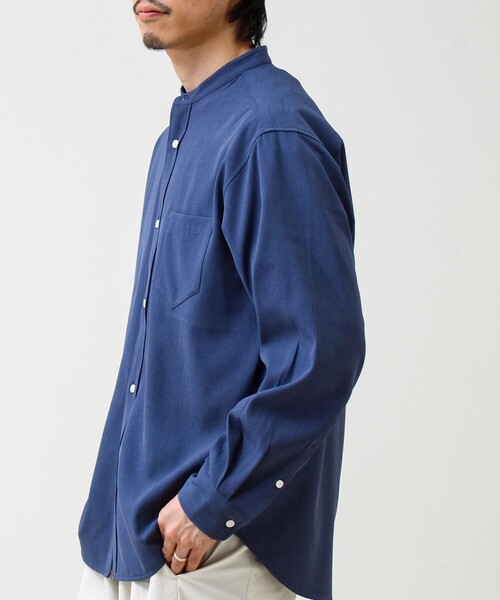 GLOSTER（グロスター）の「【きれい見えラク素材】crunchyバンドカラーシャツ（シャツ/ブラウス・メンズ・ブラック/ネイビー/サックスブルー・L/M/S）」の9枚目の写真