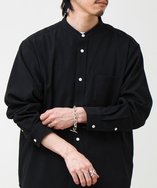GLOSTER（グロスター）の「【きれい見えラク素材】crunchyバンドカラーシャツ（シャツ/ブラウス・メンズ・ブラック/ネイビー/サックスブルー・L/M/S）」の17枚目の写真