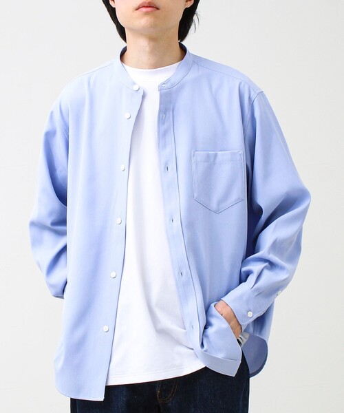 GLOSTER（グロスター）の「【きれい見えラク素材】crunchyバンドカラーシャツ（シャツ/ブラウス・メンズ・ブラック/ネイビー/サックスブルー・L/M/S）」の19枚目の写真