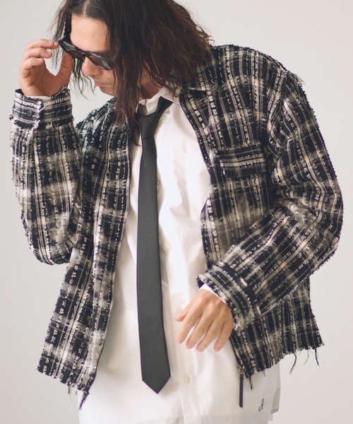 ADAM PATEK(アダムパテック)の「ms6438-short length bleached check zipup shirt ジップアップシャツ(AP2615012)(シャツ/ブラウス・メンズ・ブラック/ホワイト・2/1)」の1枚目の写真