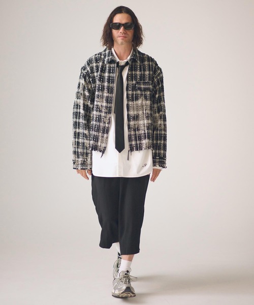 ADAM PATEK(アダムパテック)の「ms6438-short length bleached check zipup shirt ジップアップシャツ(AP2615012)(シャツ/ブラウス・メンズ・ブラック/ホワイト・2/1)」の3枚目の写真