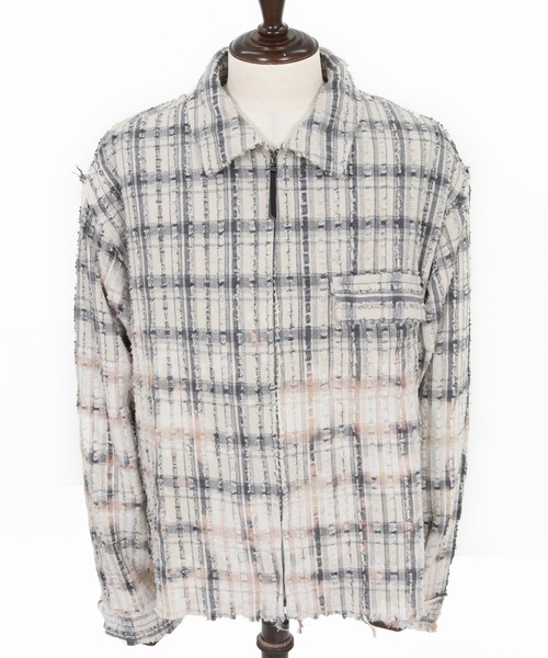 ADAM PATEK(アダムパテック)の「ms6438-short length bleached check zipup shirt ジップアップシャツ(AP2615012)(シャツ/ブラウス・メンズ・ブラック/ホワイト・2/1)」の9枚目の写真