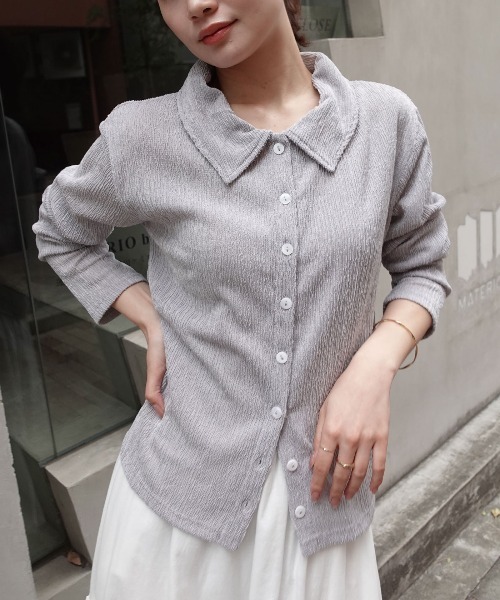 CORNERS（コーナーズ）の「メランジ楊柳ポロネックカーディガン【セットアップ可能】（カーディガン/ボレロ・レディース・アイボリー/ブラウン/ライトグレー・M）」の4枚目の写真