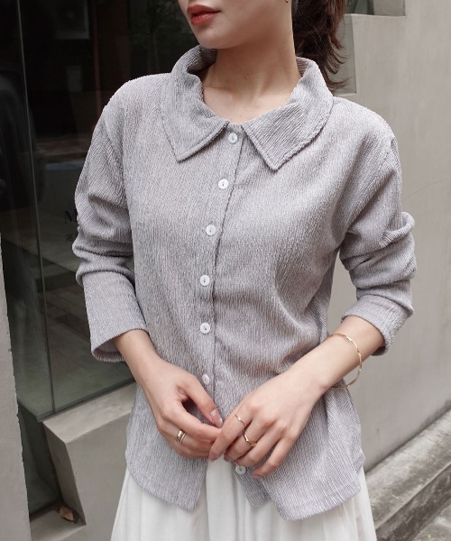 CORNERS（コーナーズ）の「メランジ楊柳ポロネックカーディガン【セットアップ可能】（カーディガン/ボレロ・レディース・アイボリー/ブラウン/ライトグレー・M）」の5枚目の写真