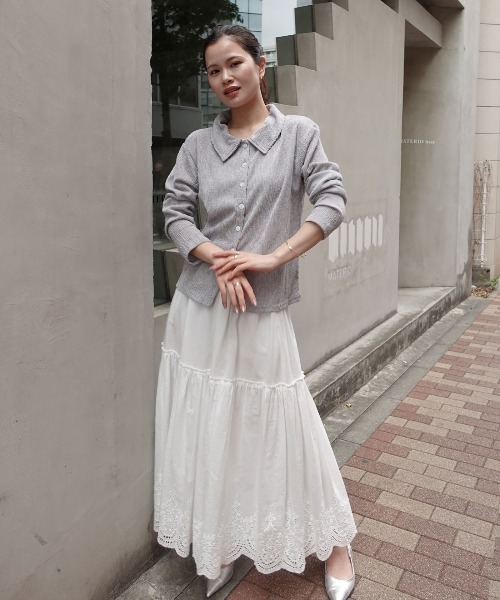 CORNERS（コーナーズ）の「メランジ楊柳ポロネックカーディガン【セットアップ可能】（カーディガン/ボレロ・レディース・アイボリー/ブラウン/ライトグレー・M）」の7枚目の写真