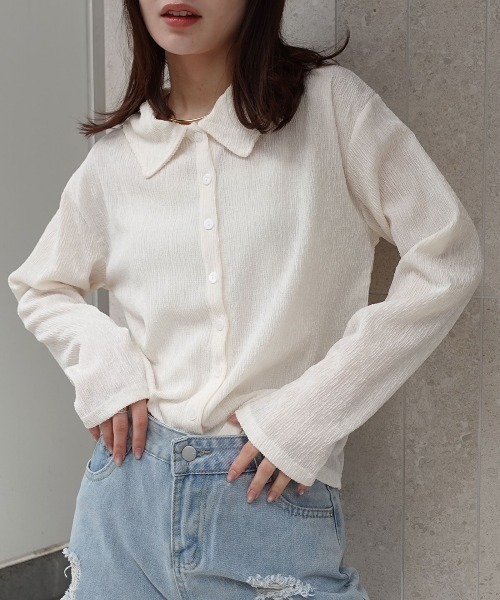 CORNERS（コーナーズ）の「メランジ楊柳ポロネックカーディガン【セットアップ可能】（カーディガン/ボレロ・レディース・アイボリー/ブラウン/ライトグレー・M）」の12枚目の写真